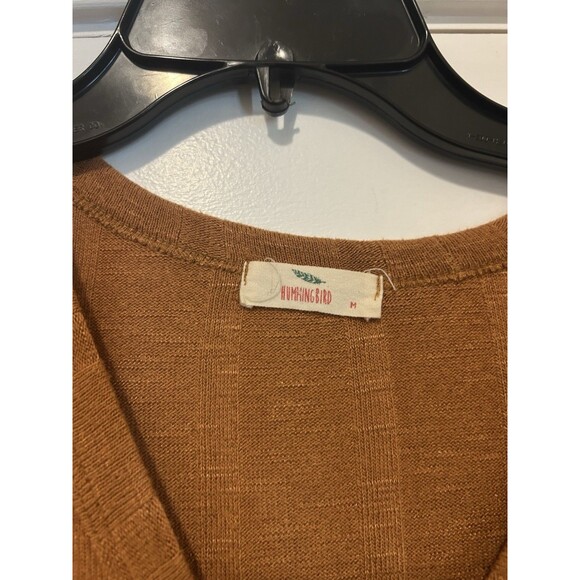 Women's Size Medium Striped Textured Mustard Button-Down Front Tie Blouse Fall - Picture 2 of 4